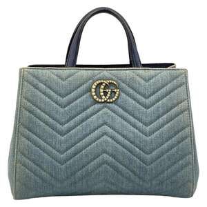 Gucci GG Marmont Handbag 448054 Blue Navy Denim Leather
